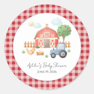Cute Watercolor Barn Farm Animals Baby Shower Classic Round Sticker