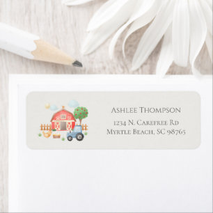 Cute Watercolor Barn Farm Animals Baby Shower Label