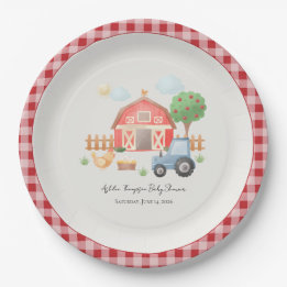 Cute Watercolor Barn Farm Animals Baby Shower  Paper Plates