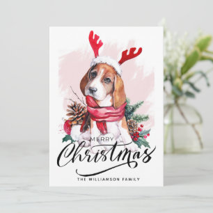 Cute Watercolor Beagle Dog Christmas Card