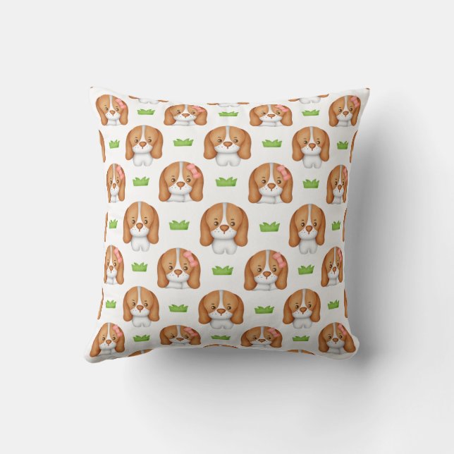 Cute Watercolor Beagle Dog Wall Clock Throw Pillow (Back)