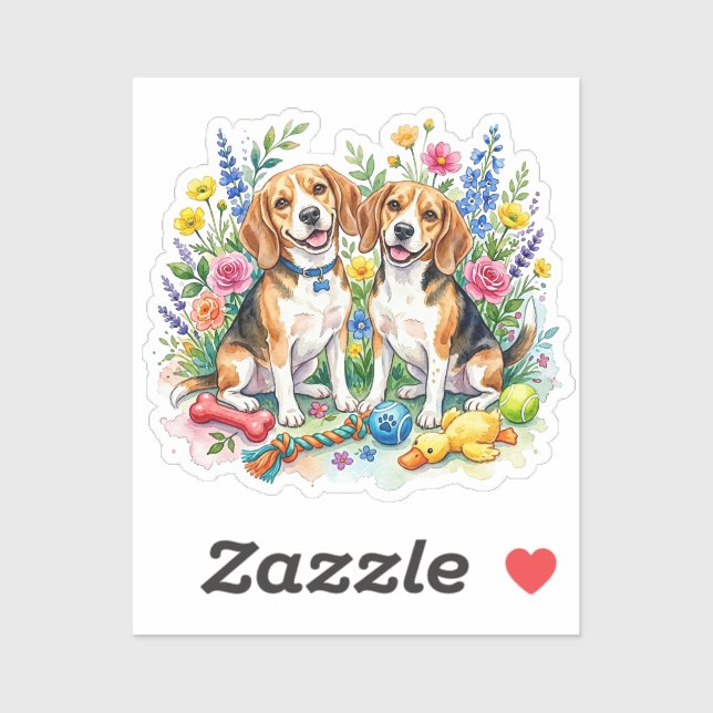 Cute Watercolor Beagles Sticker (Sheet)