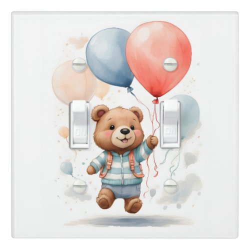Cute Watercolor Bear and Balloons Nursery Kid Room Light Switch Cover