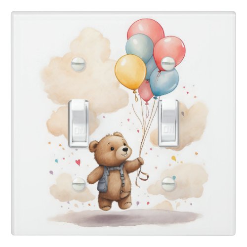 Cute Watercolor Bear and Balloons Nursery Kid Room Light Switch Cover
