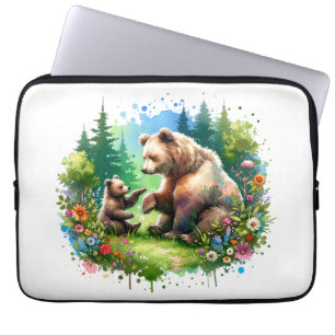 Cute Watercolor Bear and Cub Laptop Sleeve