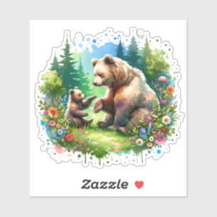 Cute Watercolor Bear and Cub Sticker