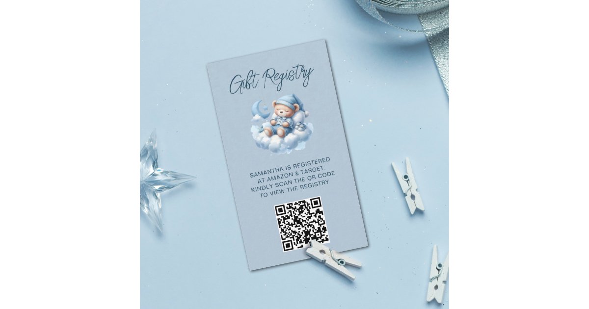 Qr Code Bear Cute watercolor bear baby shower QR Code registry Enclosure Card | Zazzle