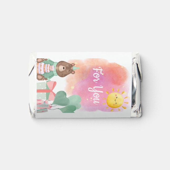 Cute Watercolor Bear Birthday Chocolate Wrapper Hershey's Miniatures (Front)