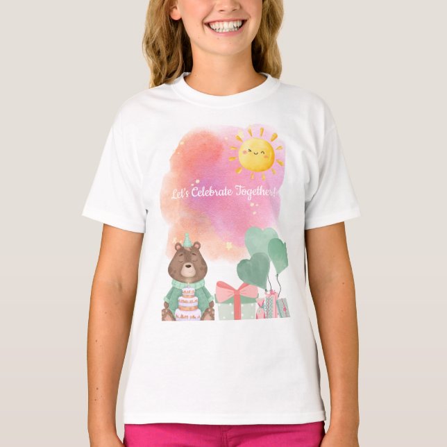 Cute Watercolor Bear Birthday T-Shirt (Front)