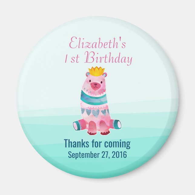 Cute Watercolor Bear Birthday Thank You Magnet (Front)