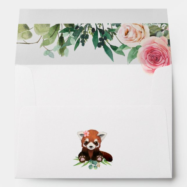 Cute Watercolor Bear Blush Pink Girl Baby Shower Envelope (Back (Bottom))