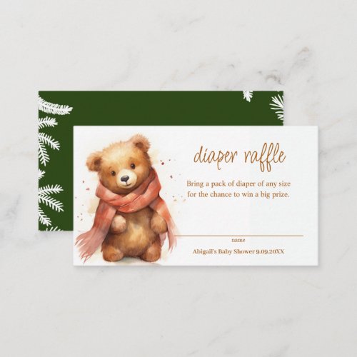 Cute Watercolor Bear Diaper Raffle Baby Shower Enclosure Card