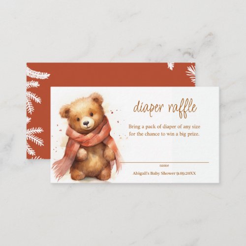 Cute Watercolor Bear Diaper Raffle Baby Shower Enclosure Card