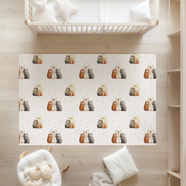 Cute Watercolor Bear Family Pattern Nursery Rug (Creator Uploaded)