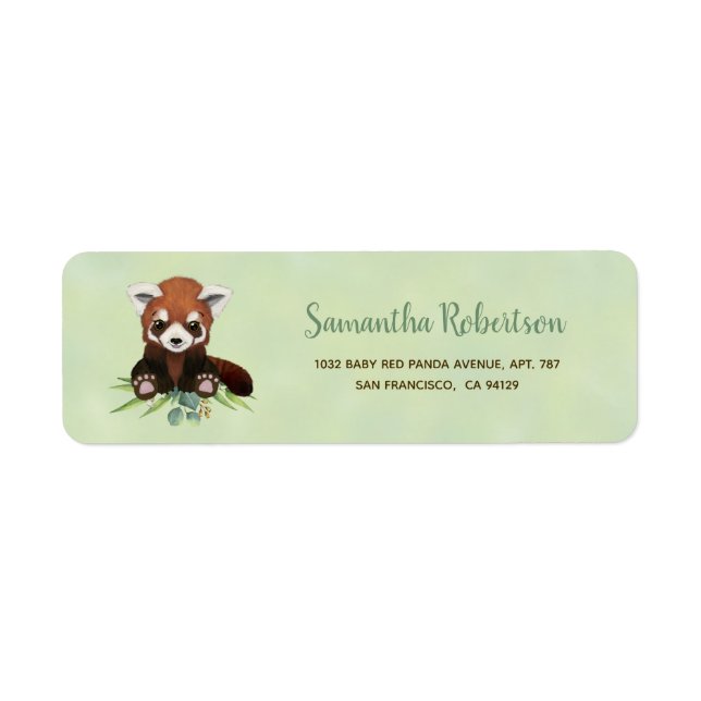 Cute Watercolor Bear Greenery Baby Shower Address Label (Front)