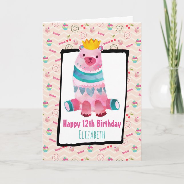 Cute Watercolor Bear Happy Birthday Card (Front)