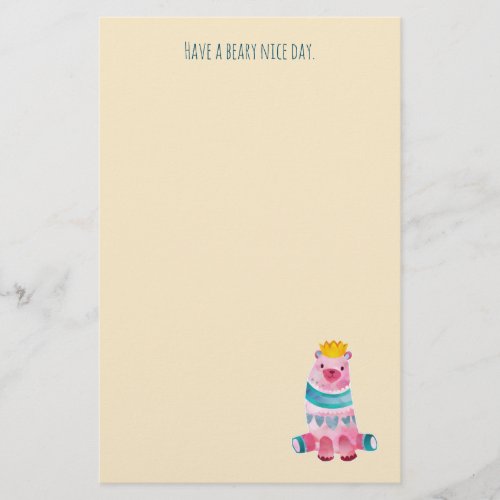 Cute Watercolor Bear Have a Beary Nice Day Stationery