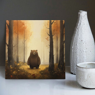 Cute Watercolor Bear in Woods for Kids Room Ceramic Tile