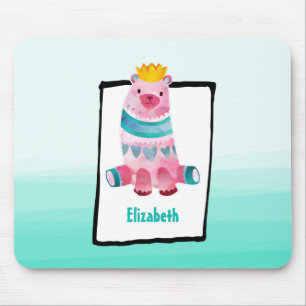 Cute Watercolor Bear on Aqua Green Ombre Backing Mouse Pad