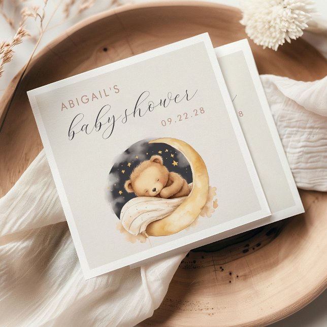 Cute Watercolor Bear Over the Moon Baby Shower Napkins (Creator Uploaded)