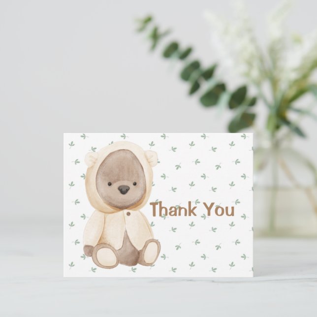 Cute Watercolor Bear Thank You Postcard (Standing Front)
