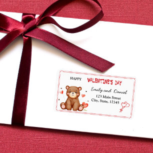 Cute Watercolor Bear Valentine Love Address Label