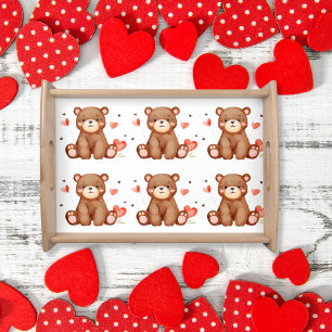 Cute Watercolor Bear Valentine's Day Serving Tray
