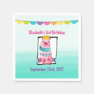 Cute Watercolor Bear Wearing a Crown Birthday Napkins