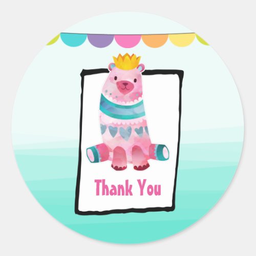 Cute Watercolor Bear Wearing a Crown Classic Round Sticker