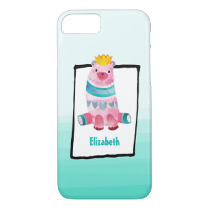 Cute Watercolor Bear Wearing a Crown Personalized iPhone 8/7 Case