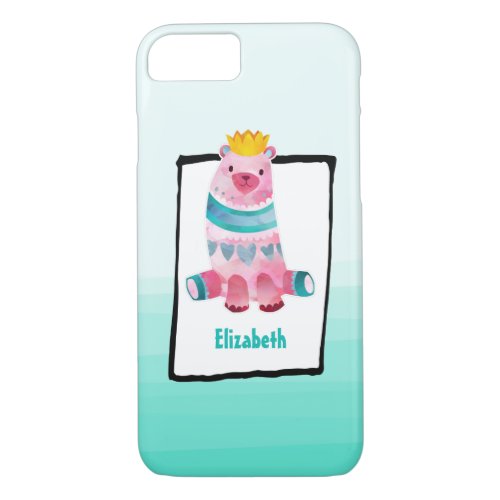 Cute Watercolor Bear Wearing a Crown Personalized iPhone 87 Case