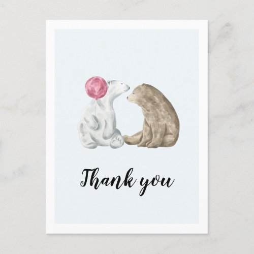 Cute watercolor bears Baby shower Thank you Postcard