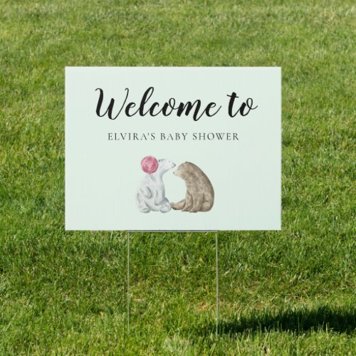 Cute watercolor bears Baby shower welcome Sign