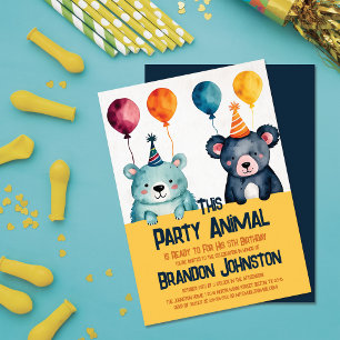 Cute Watercolor Bears Boy's Birthday Party Animal Invitation