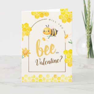 Cute Watercolor Bee & Honey Valentine's Day Folded Holiday Card