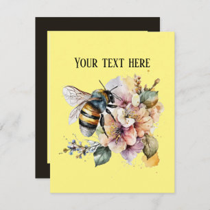 Cute watercolor bee lovers add message note card