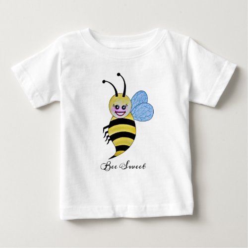 Cute Watercolor Bee With Happy Smile Baby T_Shirt