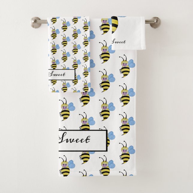 Cute Watercolor Bee With Happy Smile Bath Towel Set (Insitu)