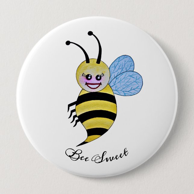 Cute Watercolor Bee With Happy Smile Button (Front)