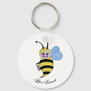 Cute Watercolor Bee With Happy Smile Keychain