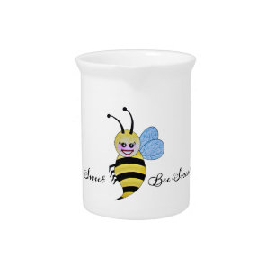 Cute Watercolor Bee With Happy Smile Pitcher