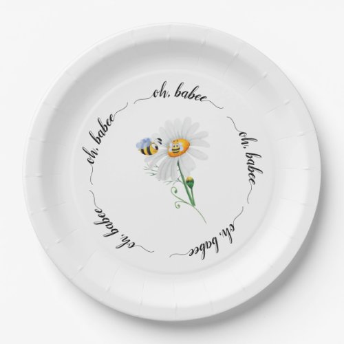Cute Watercolor Bees and Daisy Baby Shower Paper Plates