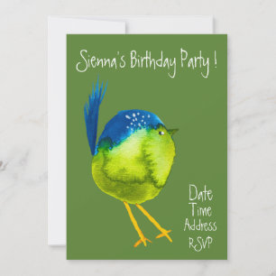 Cute watercolor bird colorful birthday party invitation