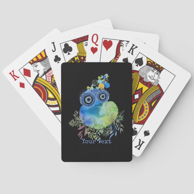 Cute Watercolor Bird Design Custom Name Poker Cards (Back)