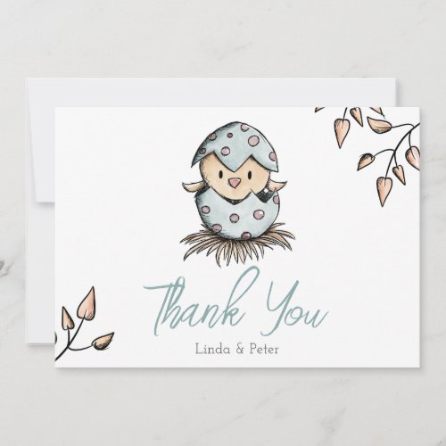 Cute Watercolor Bird Hatching in Nest Baby Shower Thank You Card