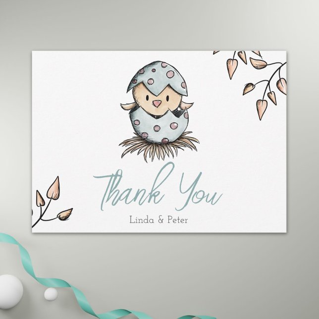 Cute Watercolor Bird Hatching in Nest Baby Shower Thank You Card (Creator Uploaded)