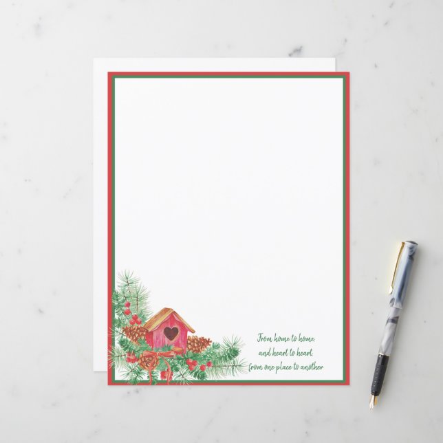 Cute watercolor birdhouse Christmas (Front/Back In Situ)