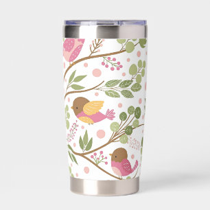 Cute Watercolor Birds and Pink Florals Insulated Tumbler