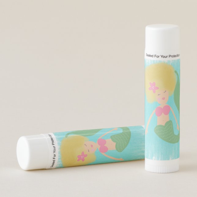 Cute Watercolor Birthday Mermaid Party Favor Lip Balm (Front)