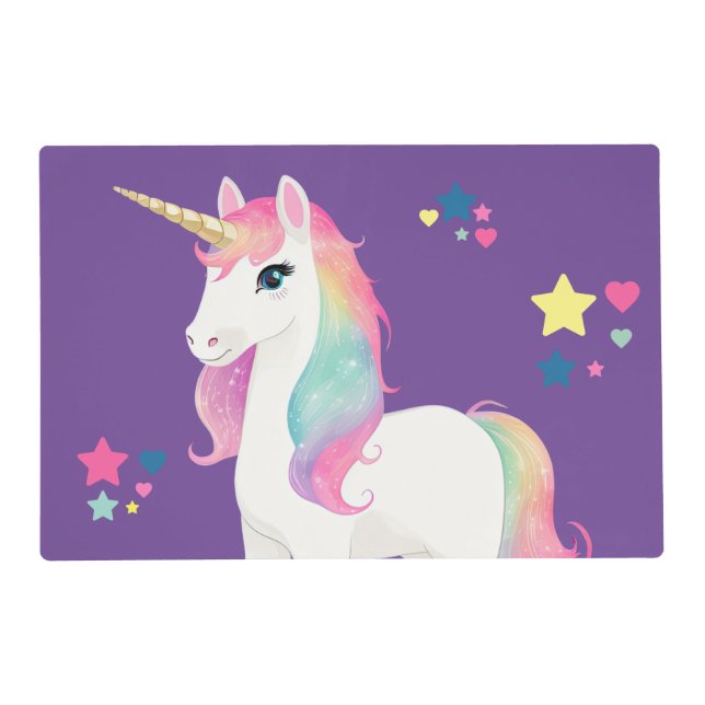 Cute Watercolor Birthday Unicorn Placemat (Front)